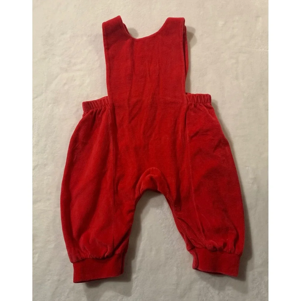 OshKosh B'gosh Red Velour Drummer Boy Embroidered Overalls Christmas Holiday 12m